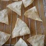 Tortilla wedges on baking rack